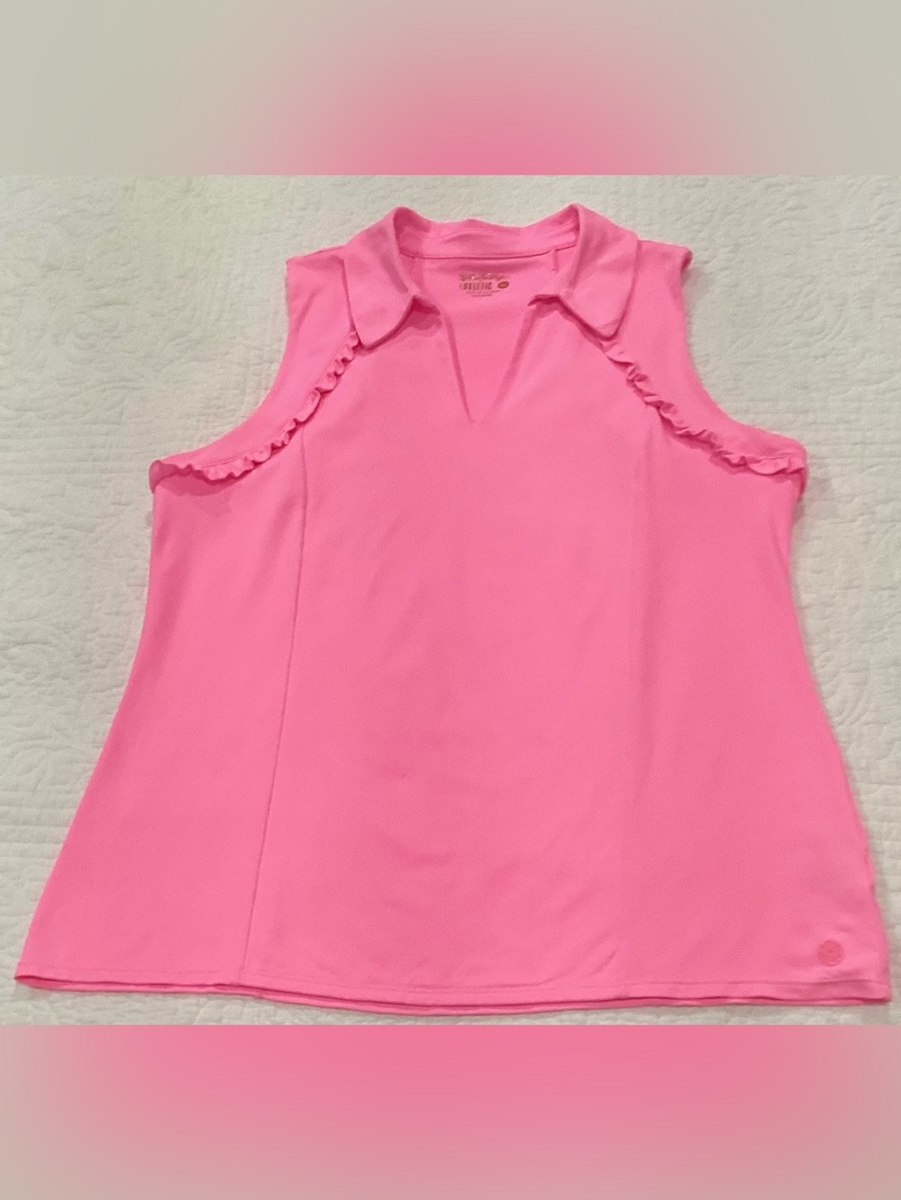 Lilly Pulitzer Luxletic Martina Sleeveless Ruffle Polo Pink XL - Picture 6 of 7